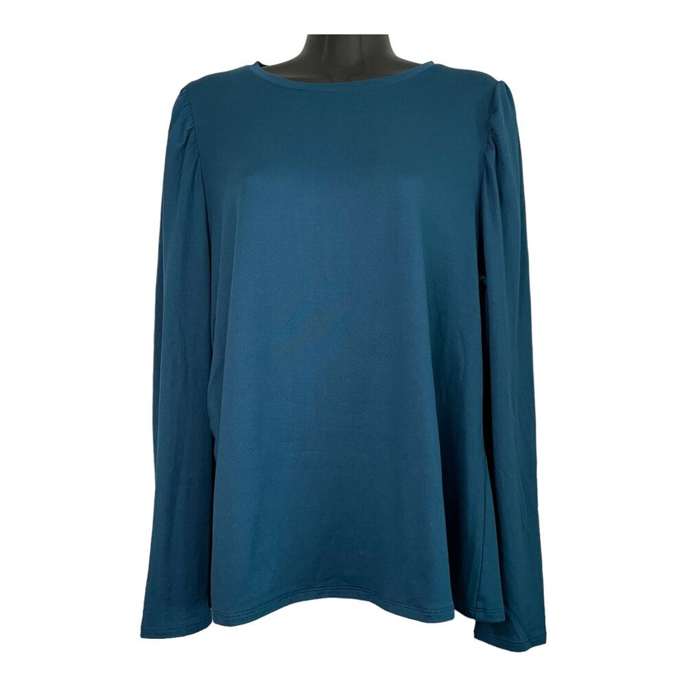 Lane Bryant 22/24 Crew Neck Ruched Side Puffed Long Sleeves T-Shirt Legion Blue